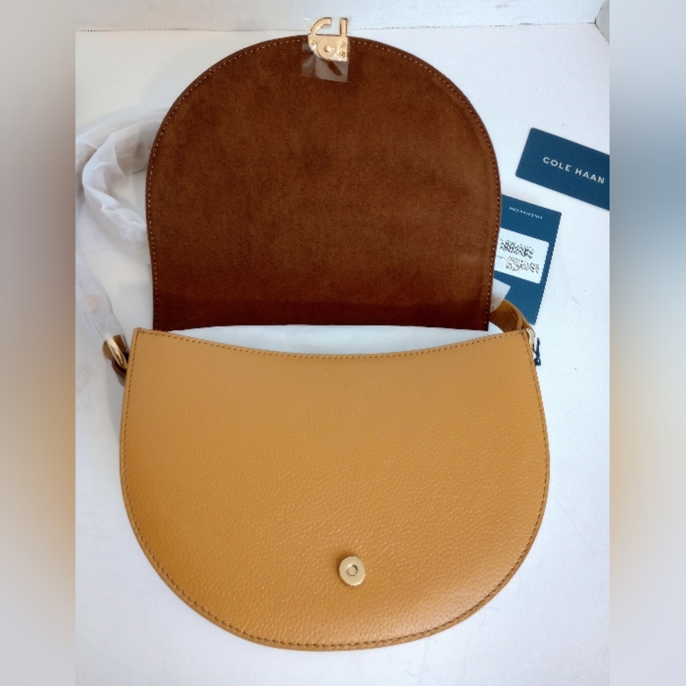 NWT Cole Haan Pebbled Leather Tri-Color Flap Crossbody Evie Saddle Bag - Picture 10 of 16